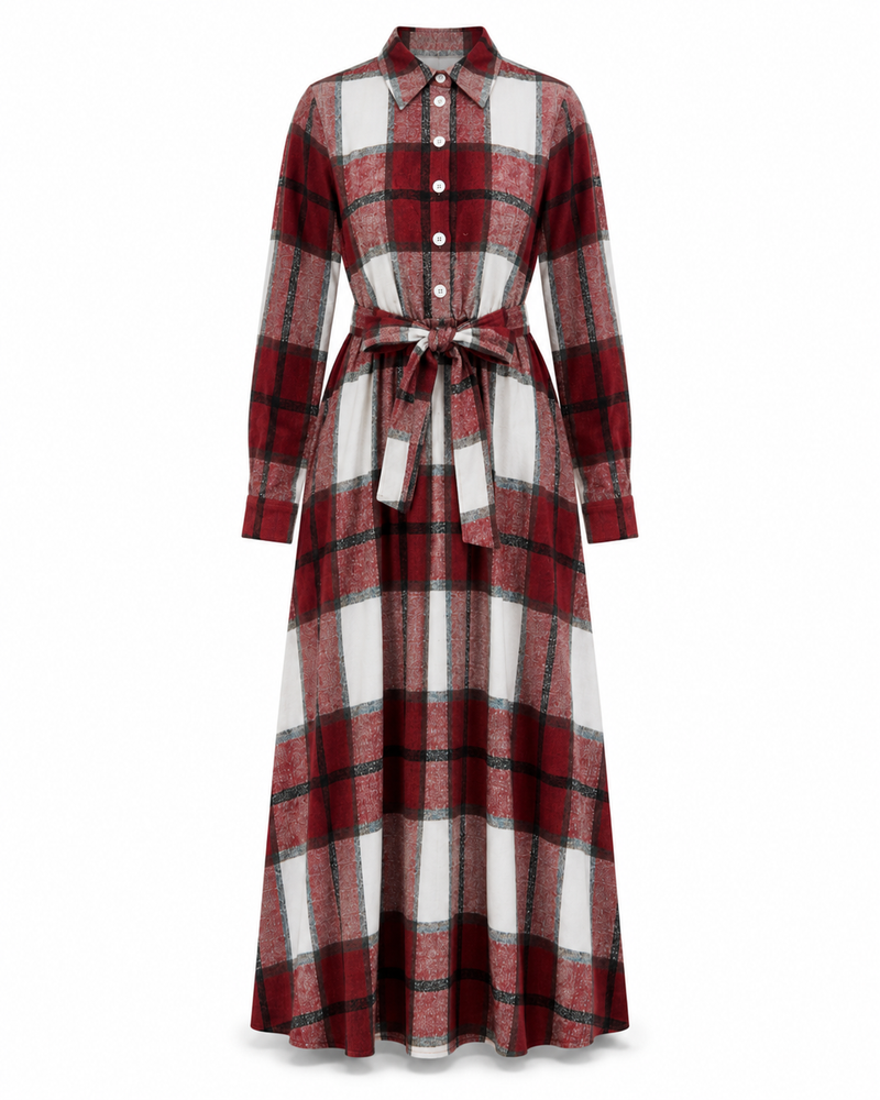 Tabea™ — Damen Langarm Karo Kleid